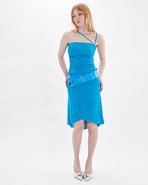 Blue Slinky Drape Dress