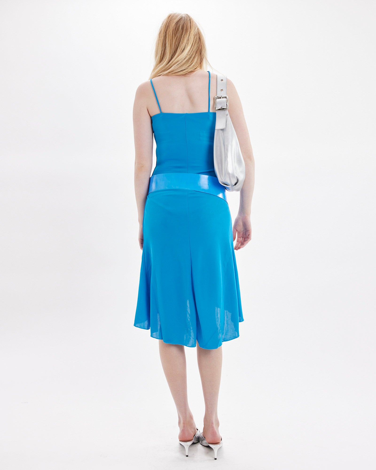 Blue Slinky Drape Dress