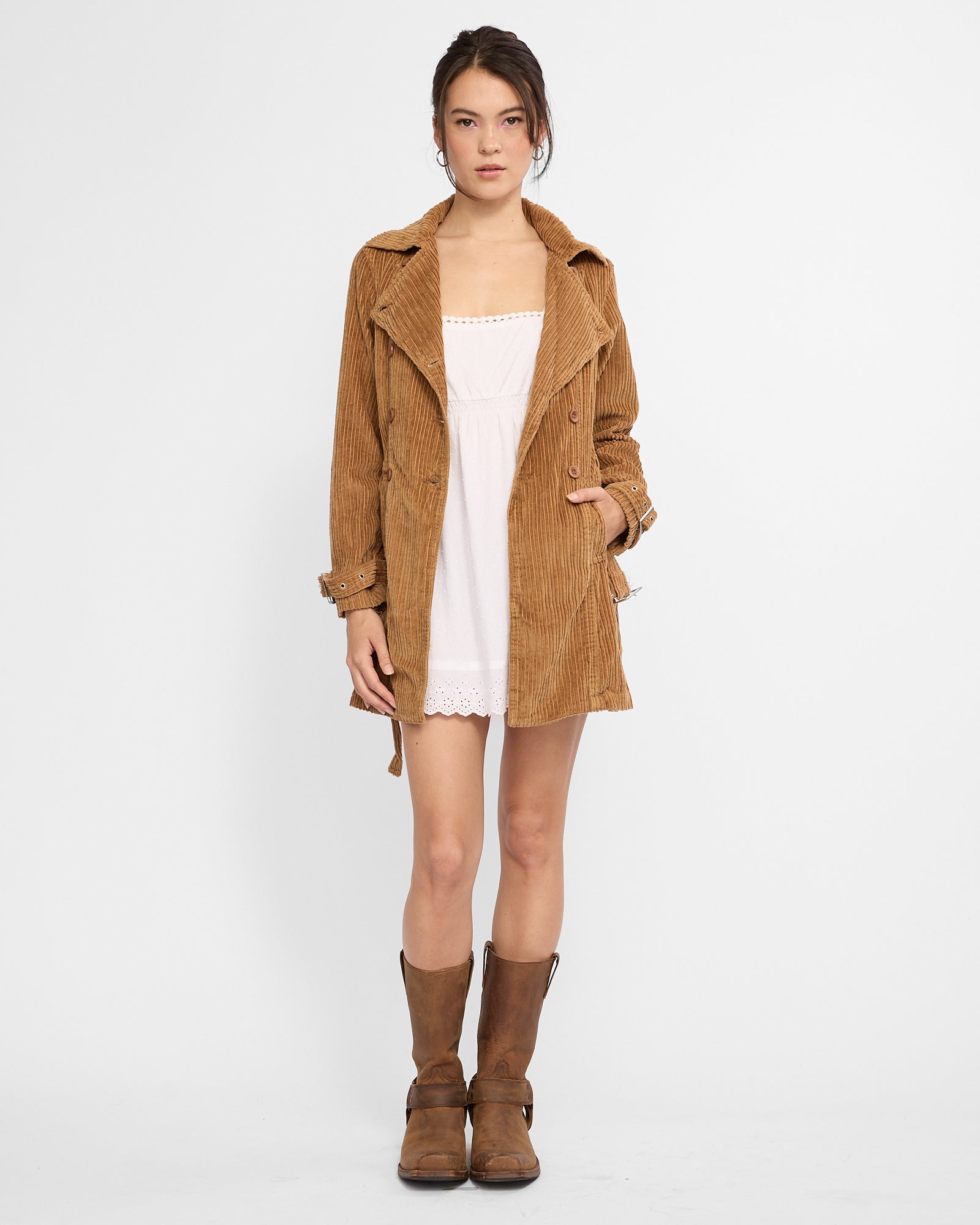 Belted Corduroy Jacket - Caramel