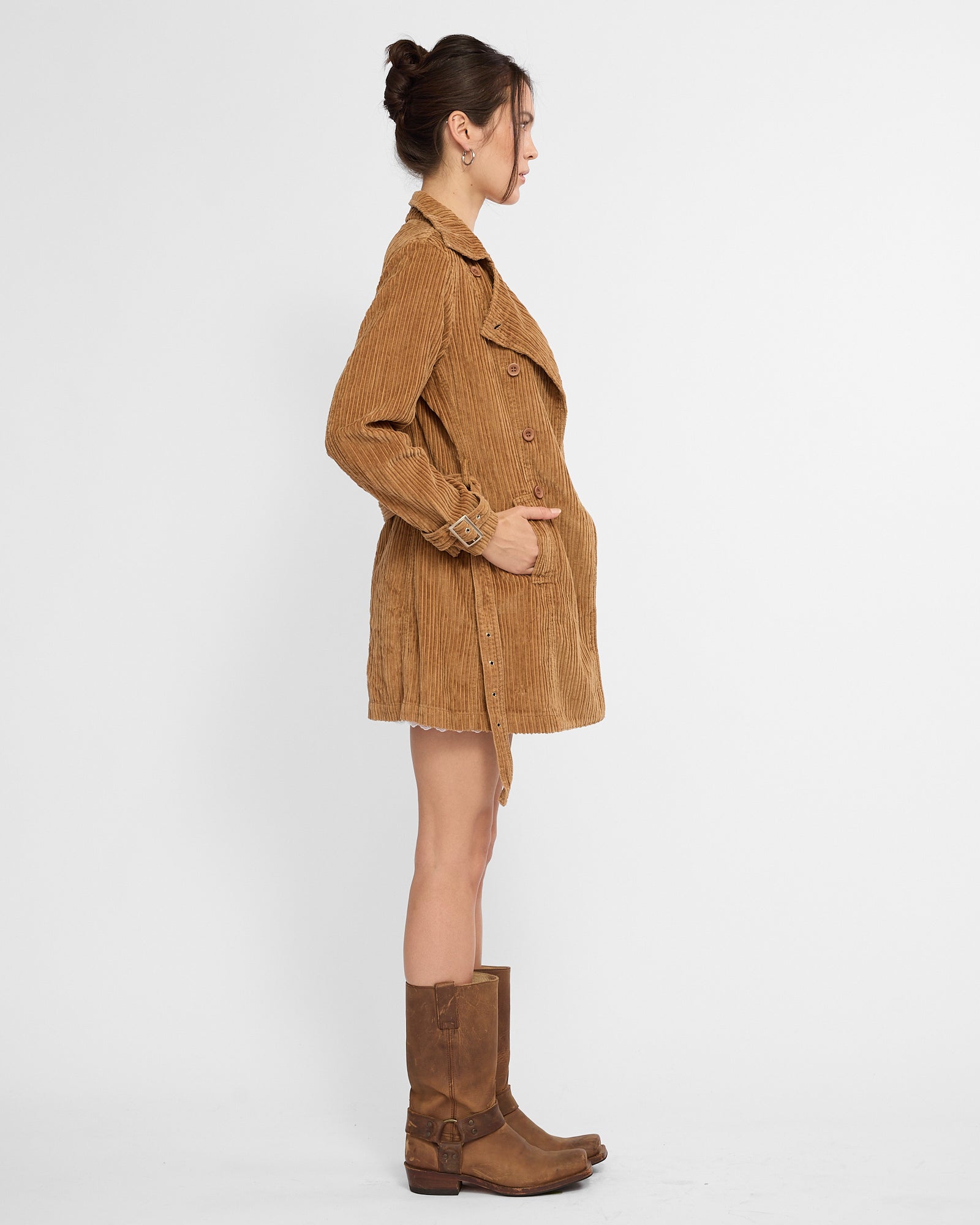 Belted Corduroy Jacket - Caramel