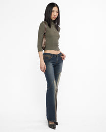 Button Up Ribbed 3/4 Length Sleeve Top