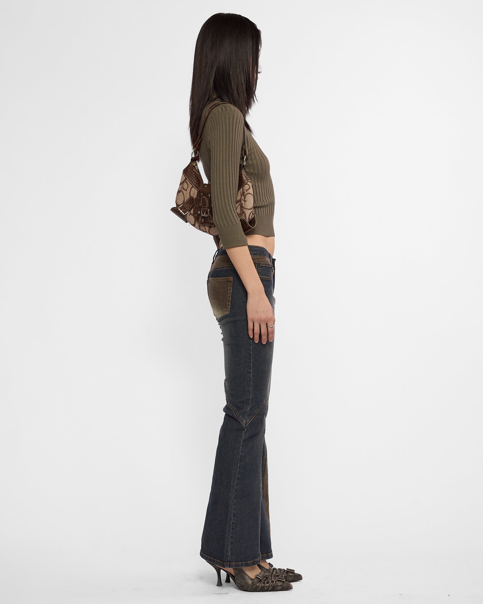 Lowrise Corduroy Denim Panelled Flared Jean