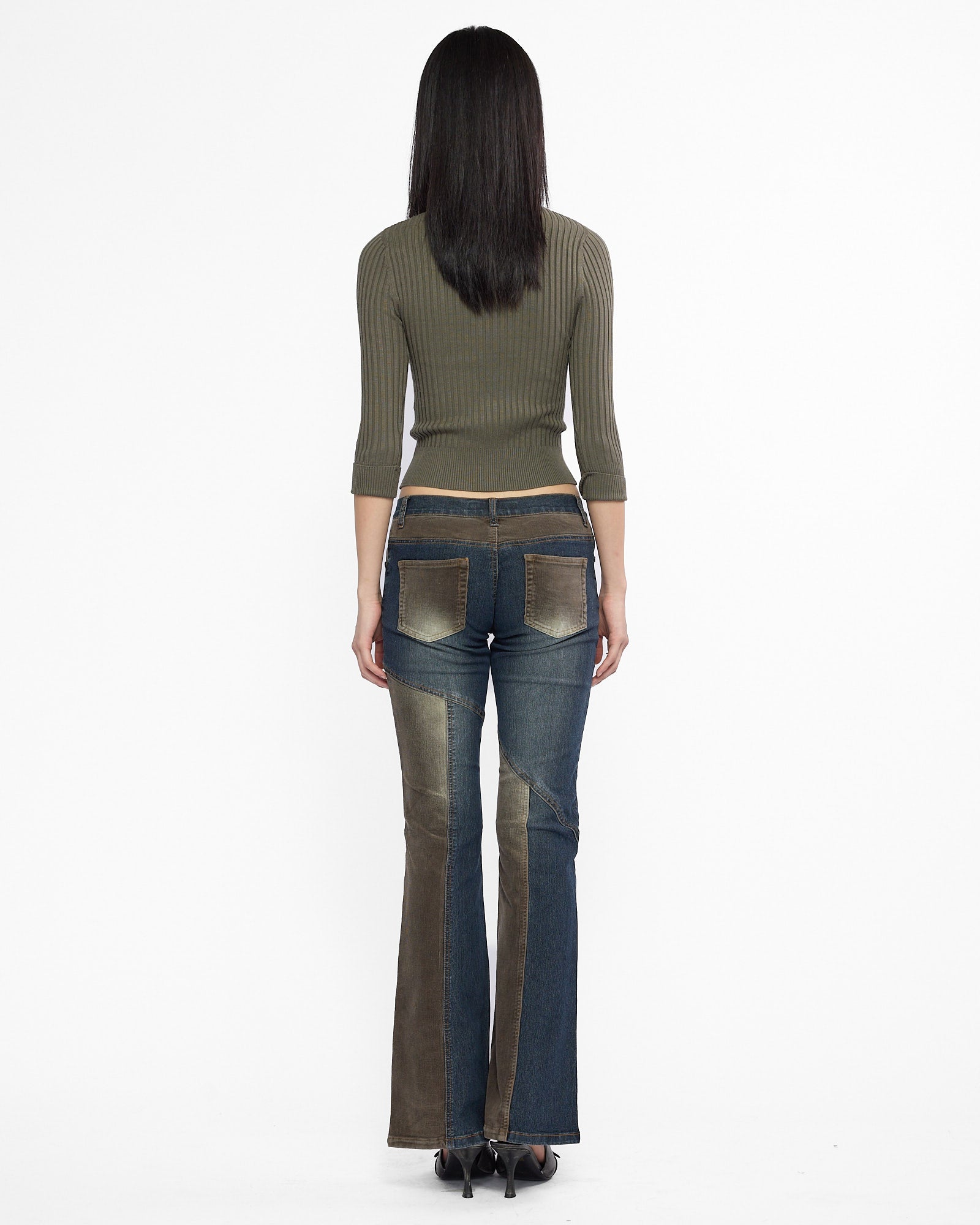Button Up Ribbed 3/4 Length Sleeve Top