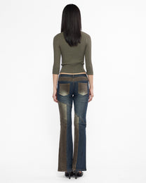 Button Up Ribbed 3/4 Length Sleeve Top