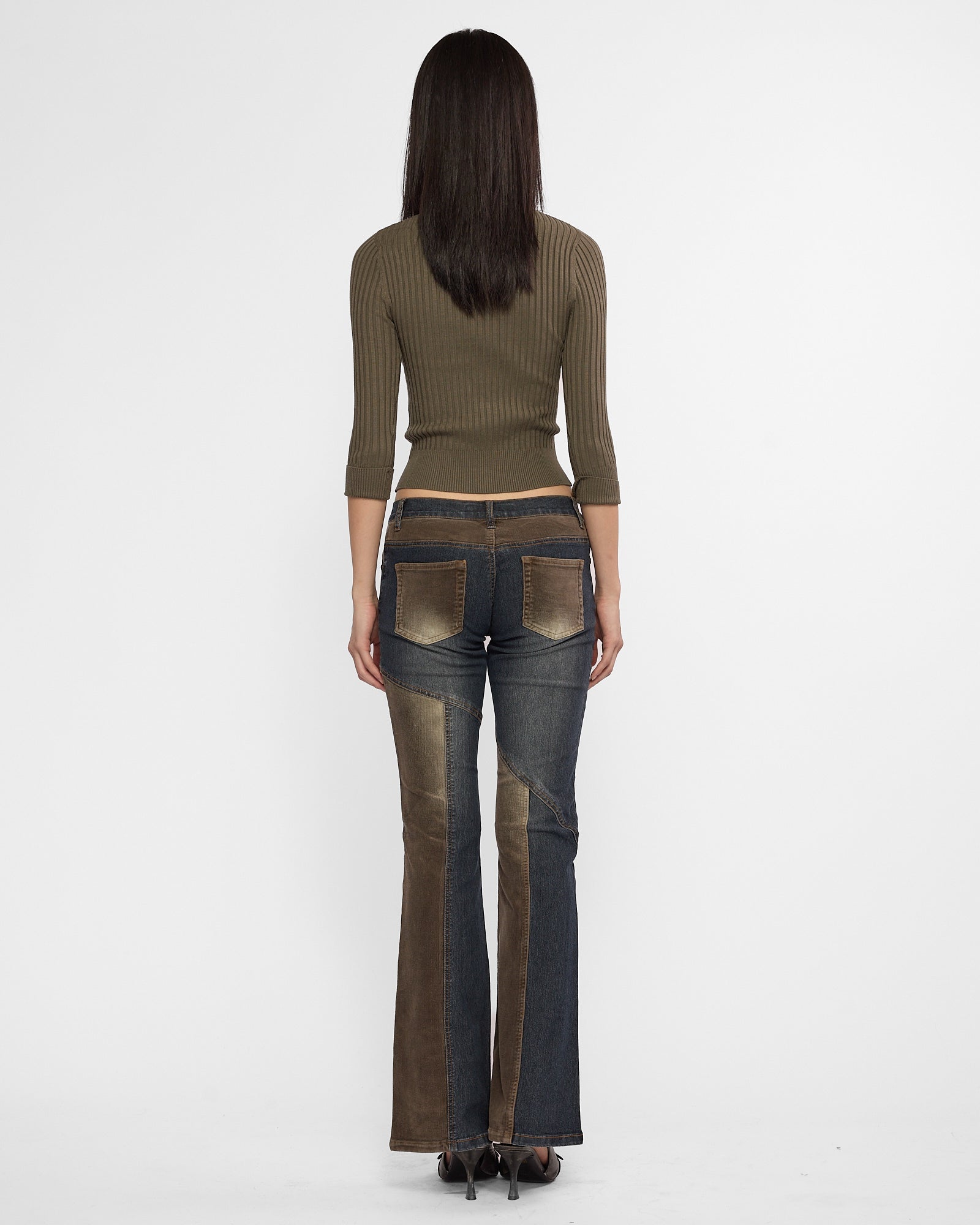 Lowrise Corduroy Denim Panelled Flared Jean