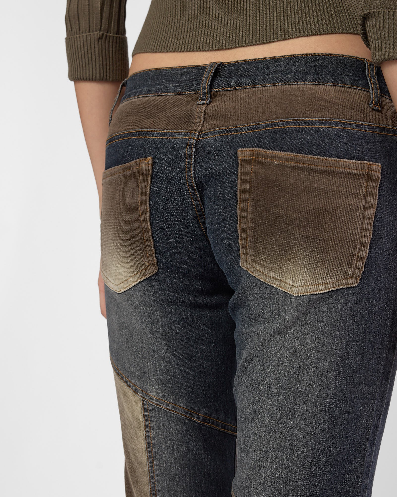 Lowrise Corduroy Denim Panelled Flared Jean