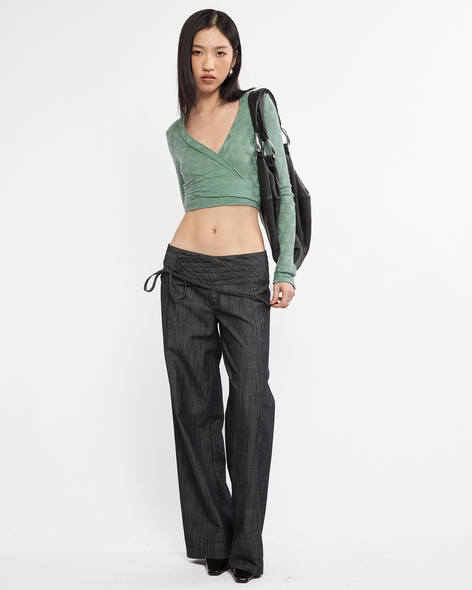 Cropped Wrap Knit Tie Top