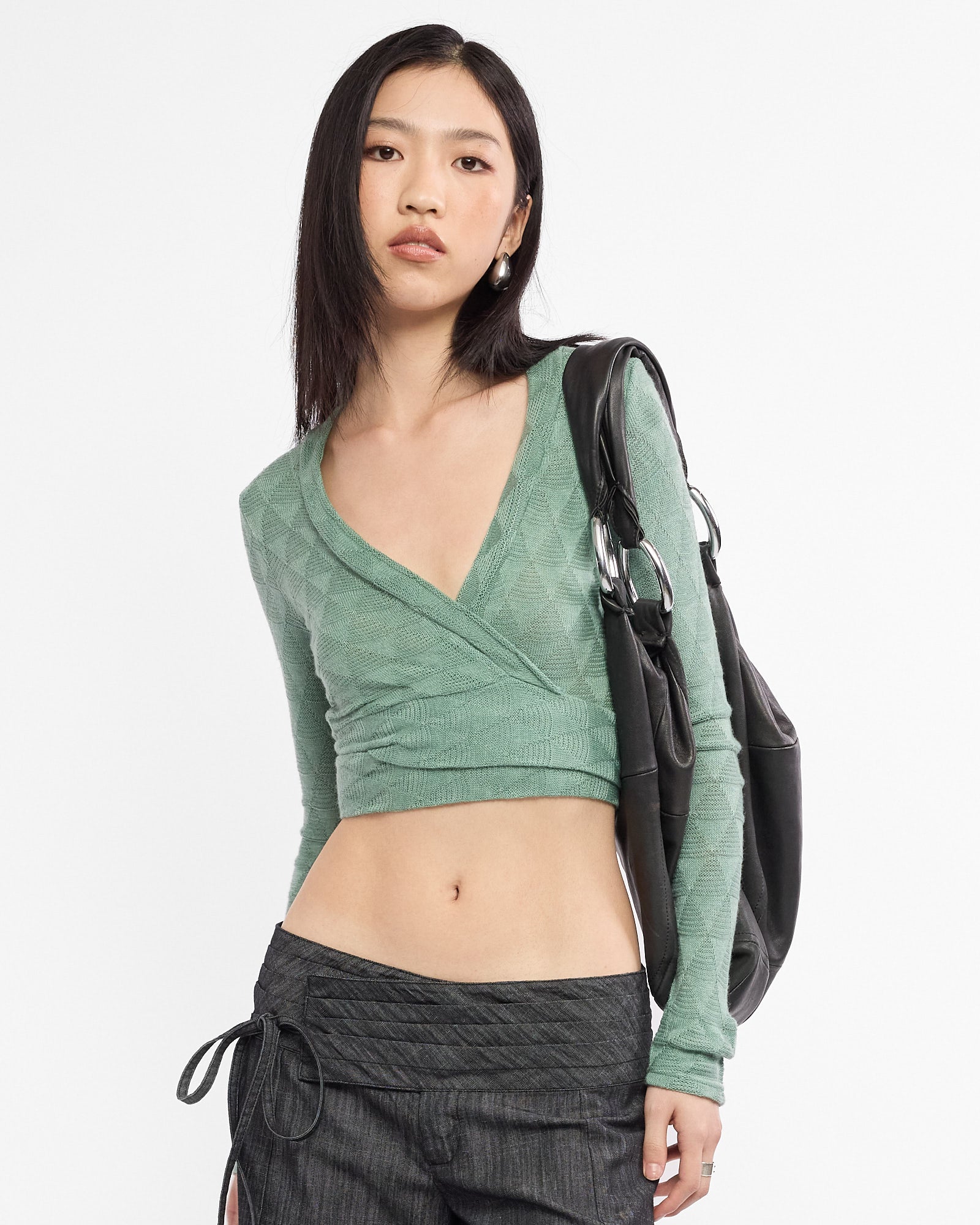 Cropped Wrap Knit Tie Top