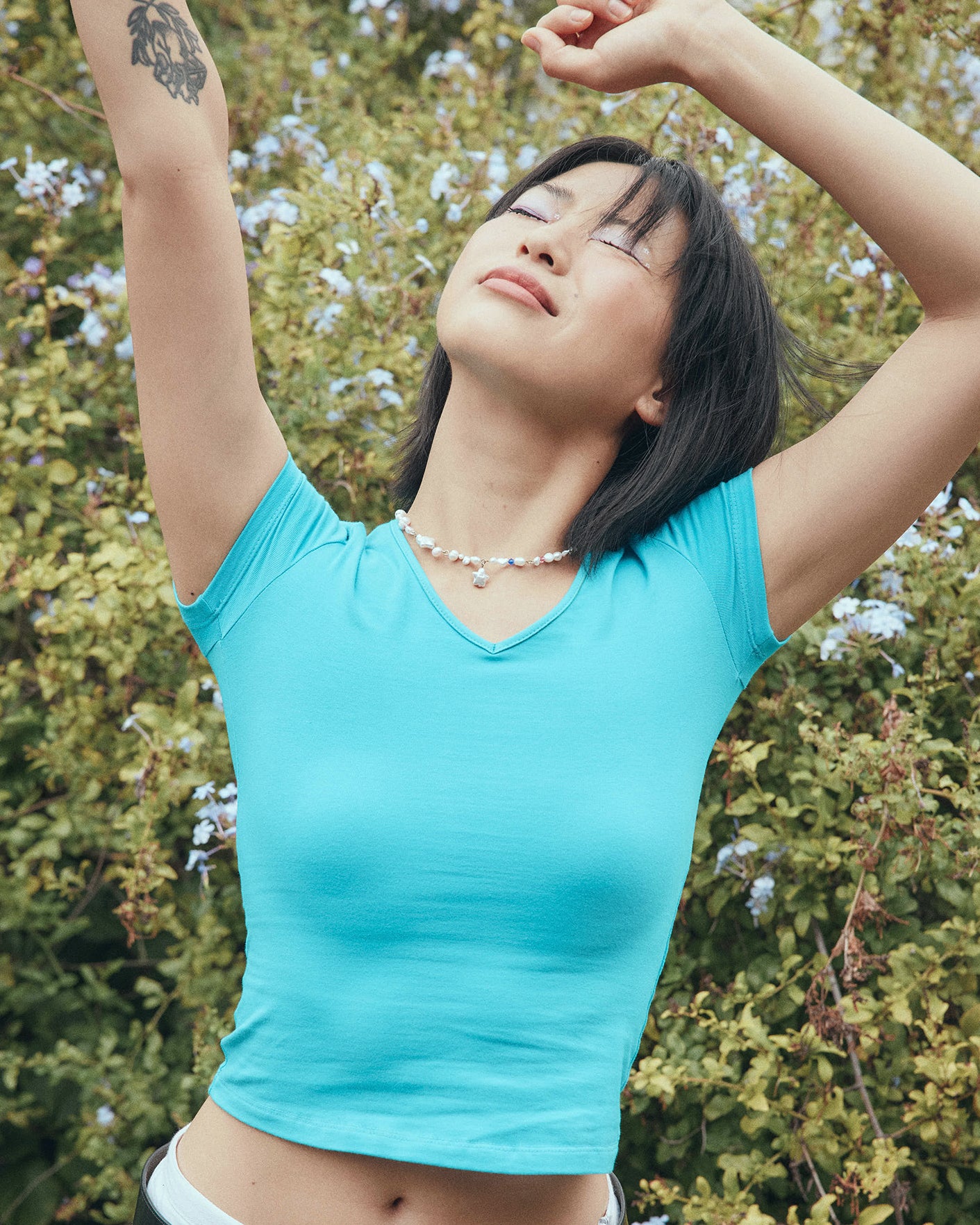 Classic 90s Cap Sleeve Crop Tee - Malibu Blue