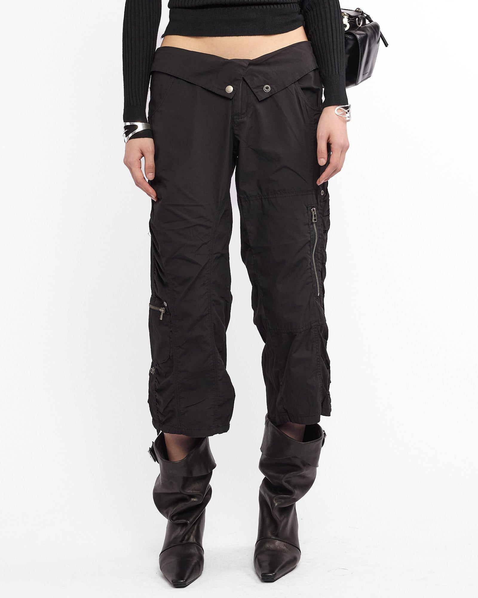 Fold Over Waist Cargo Capri Pant