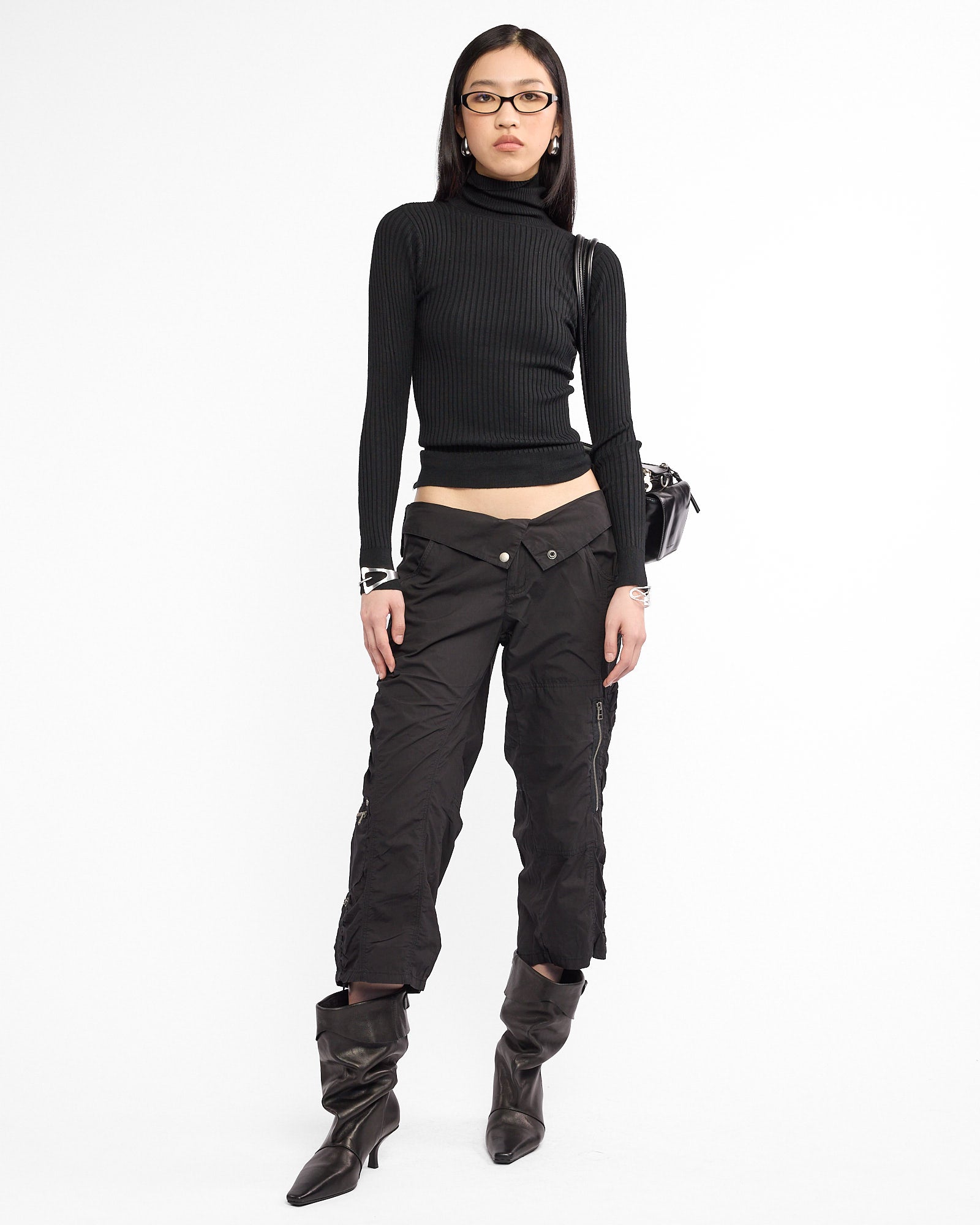 Fold Over Waist Cargo Capri Pant