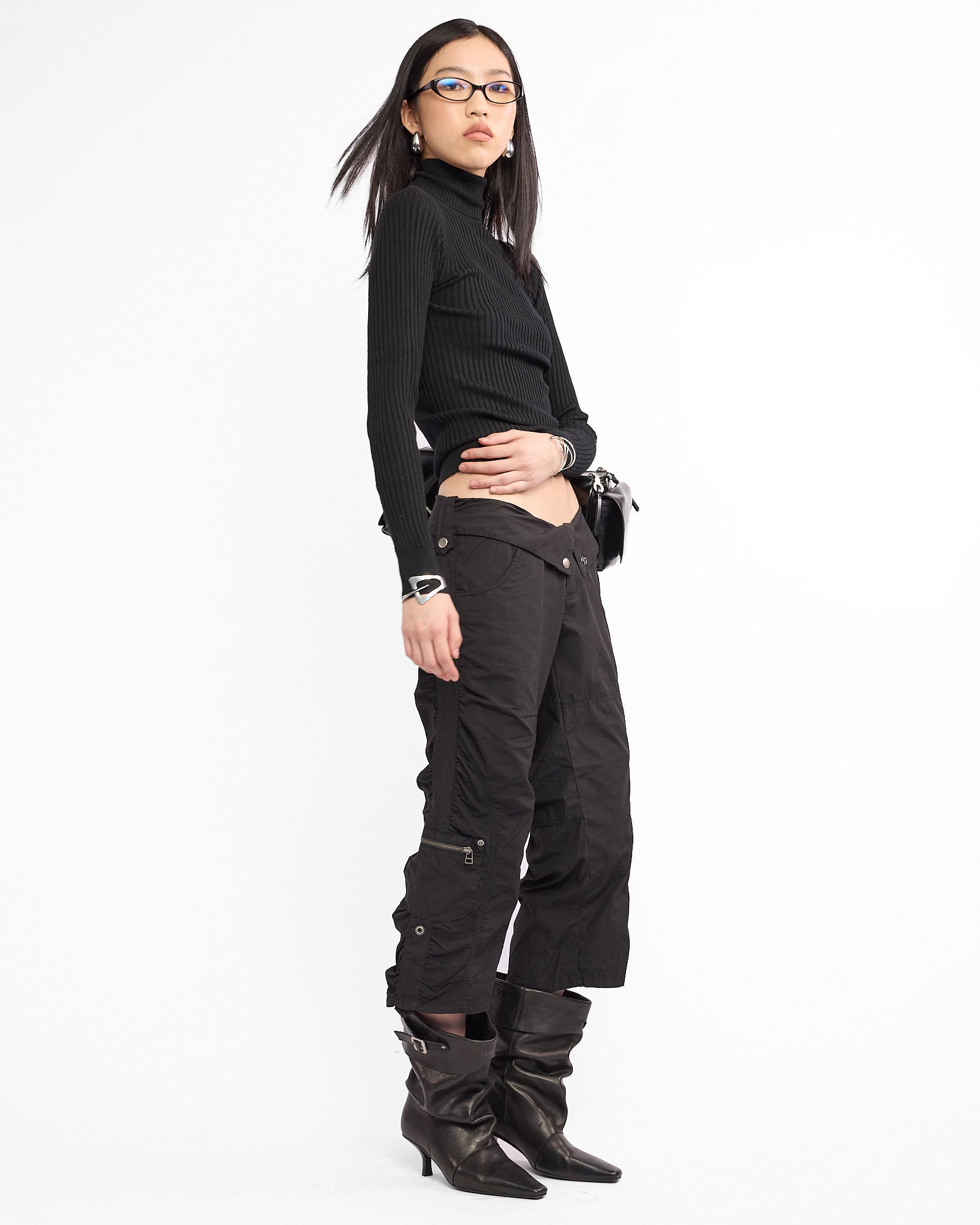 Fold Over Waist Cargo Capri Pant