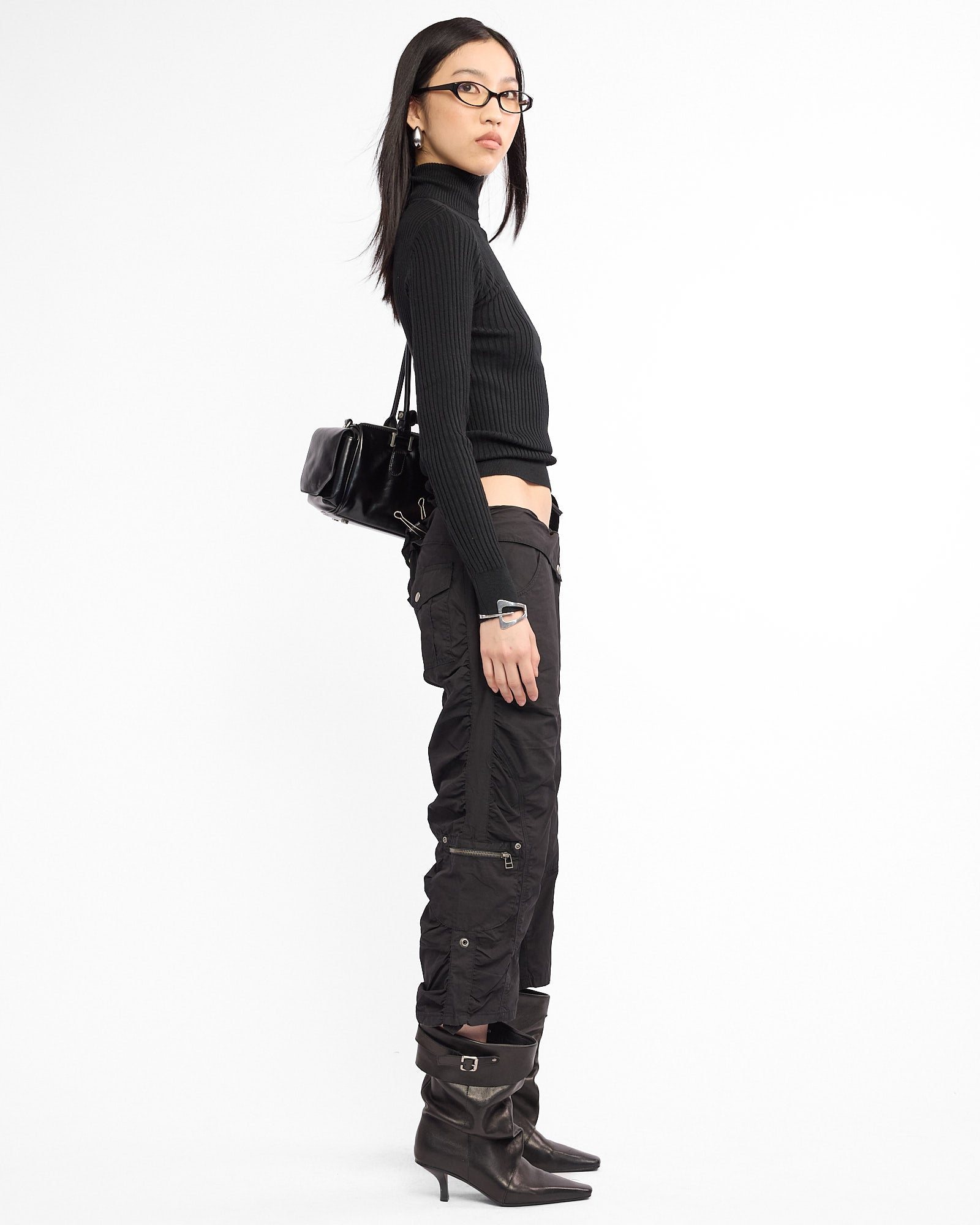 Fold Over Waist Cargo Capri Pant
