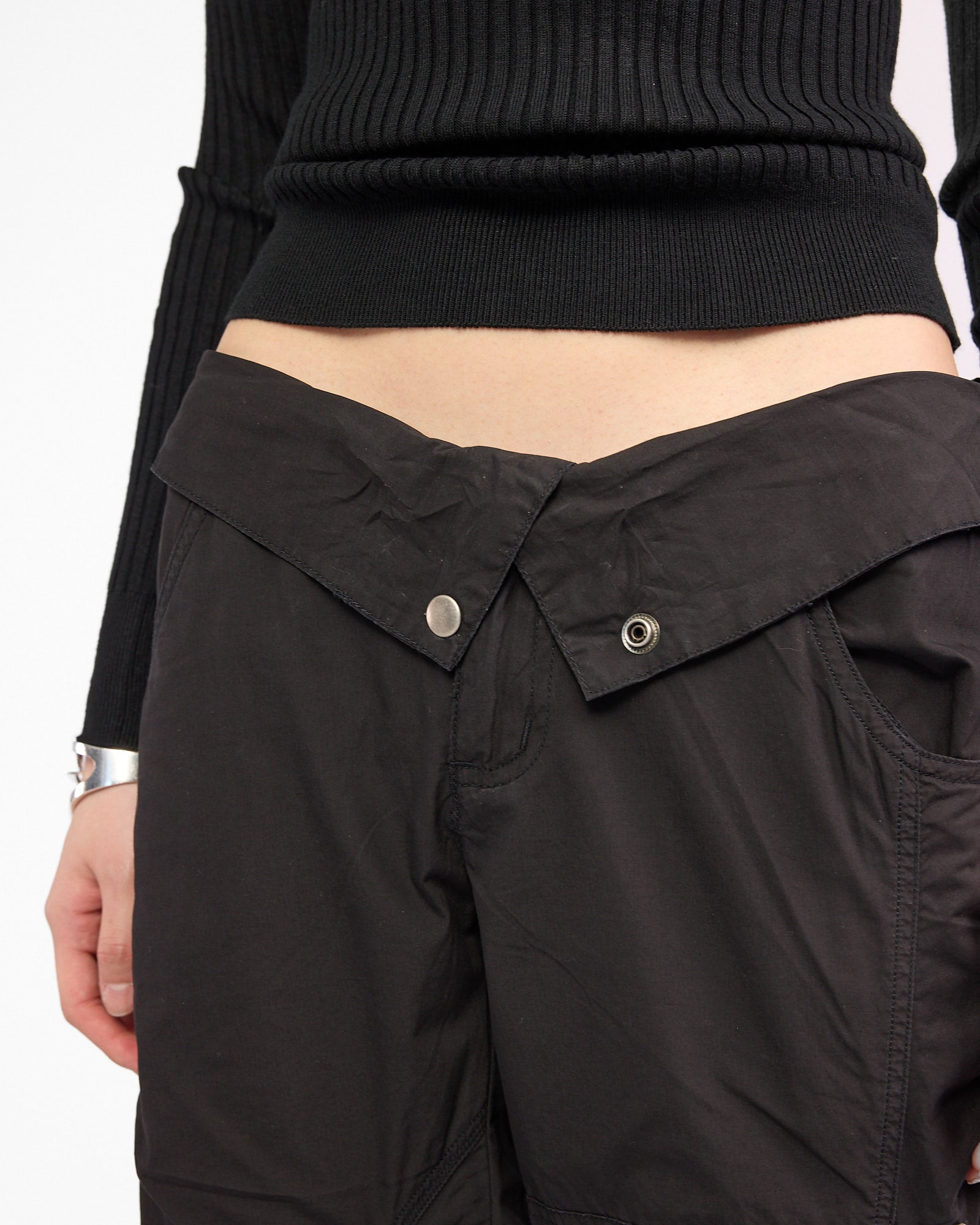 Fold Over Waist Cargo Capri Pant