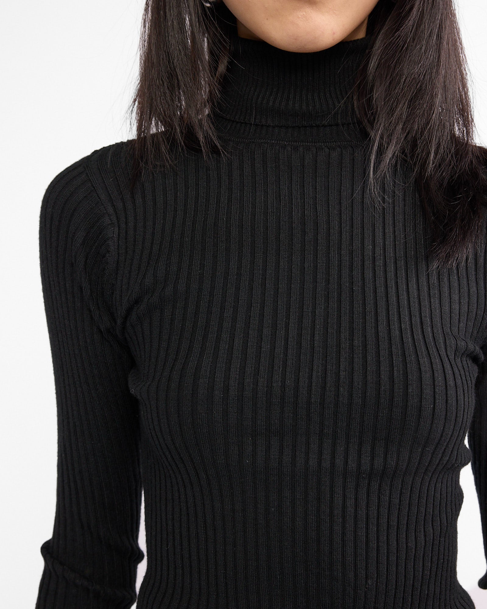 Ribbed Turtle Neck Knit Long Sleeve Top