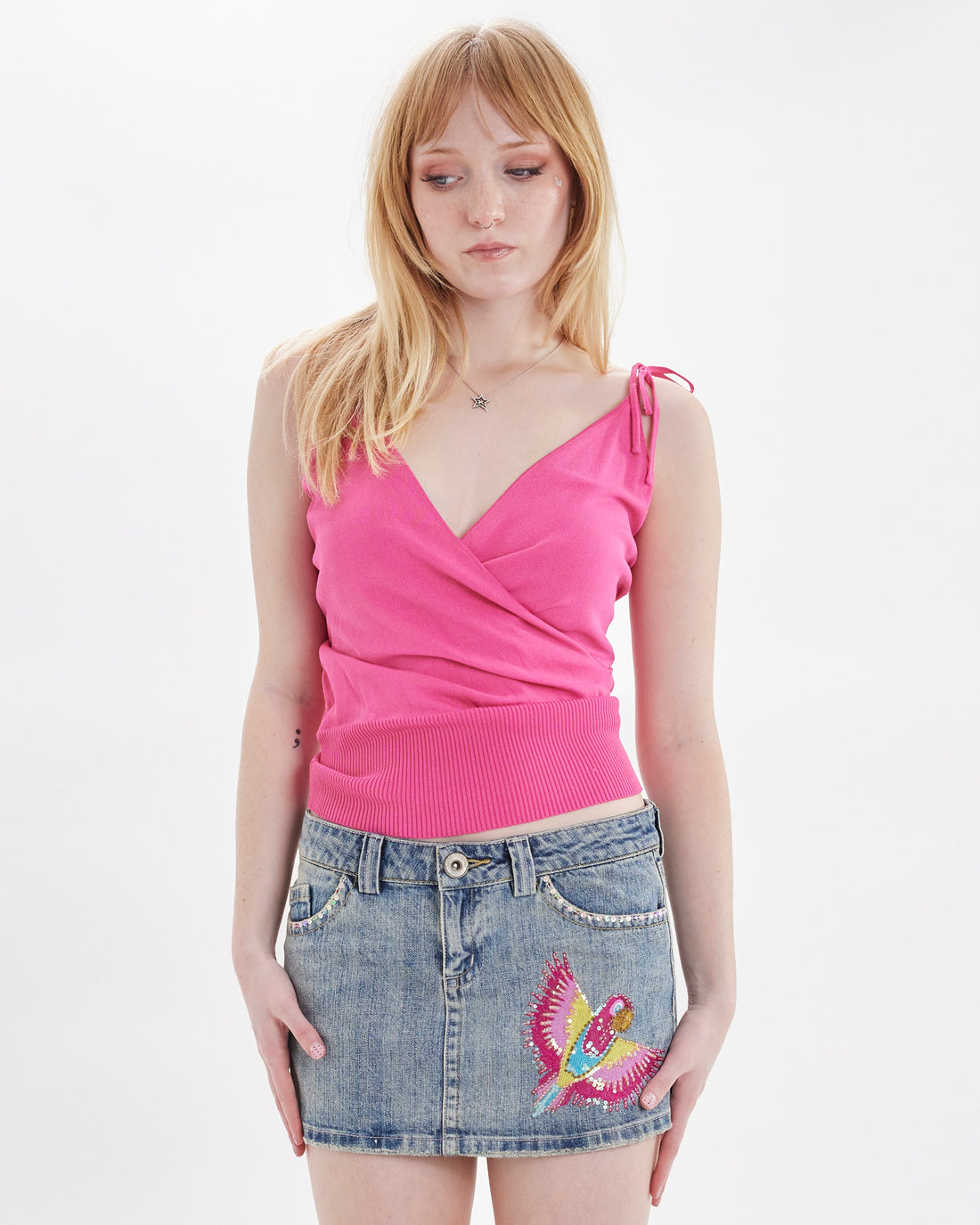 Tie Shoulder Knit Cami - Hot Pink