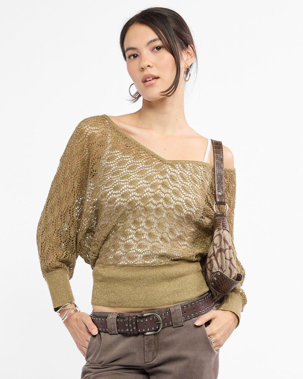 Batwing Crochet Knit Sweater Top