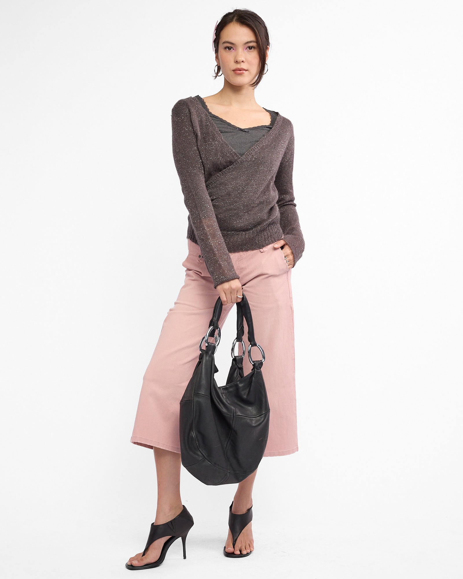 Mohair Sparkle Crossover Knit Top