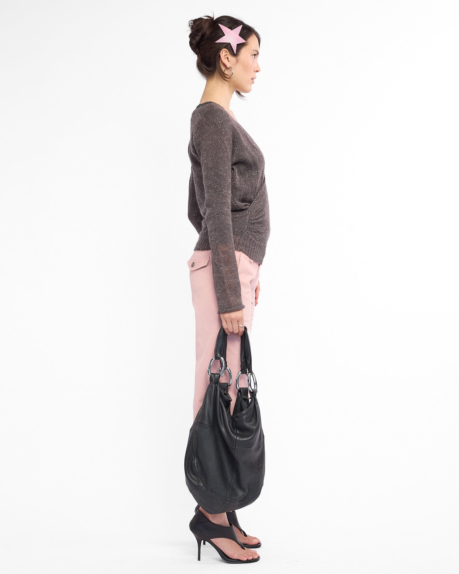 Mohair Sparkle Crossover Knit Top