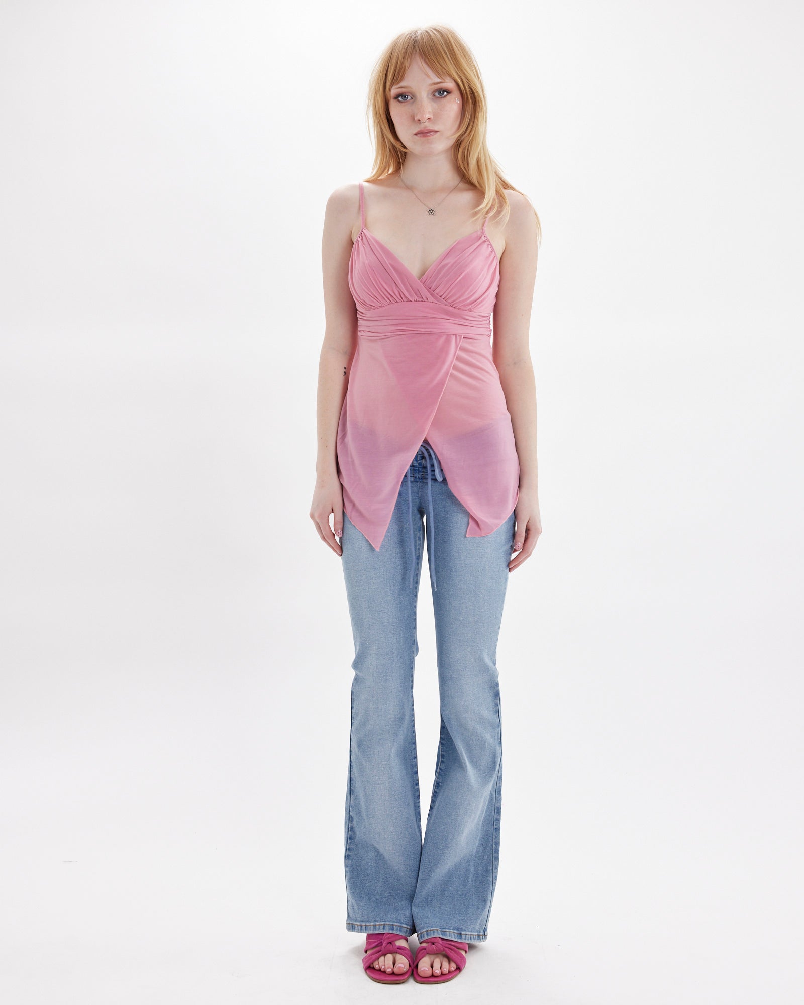 V-Front Ruched Flare Jeans