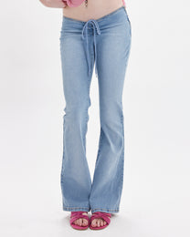 V-Front Ruched Flare Jeans