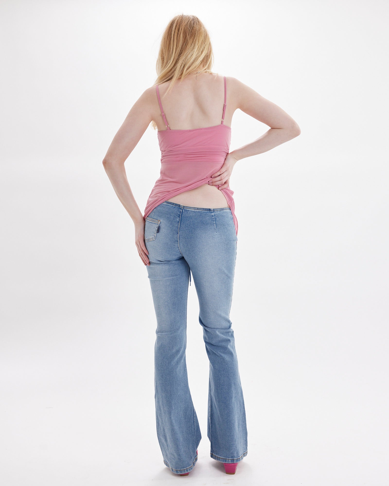 V-Front Ruched Flare Jeans