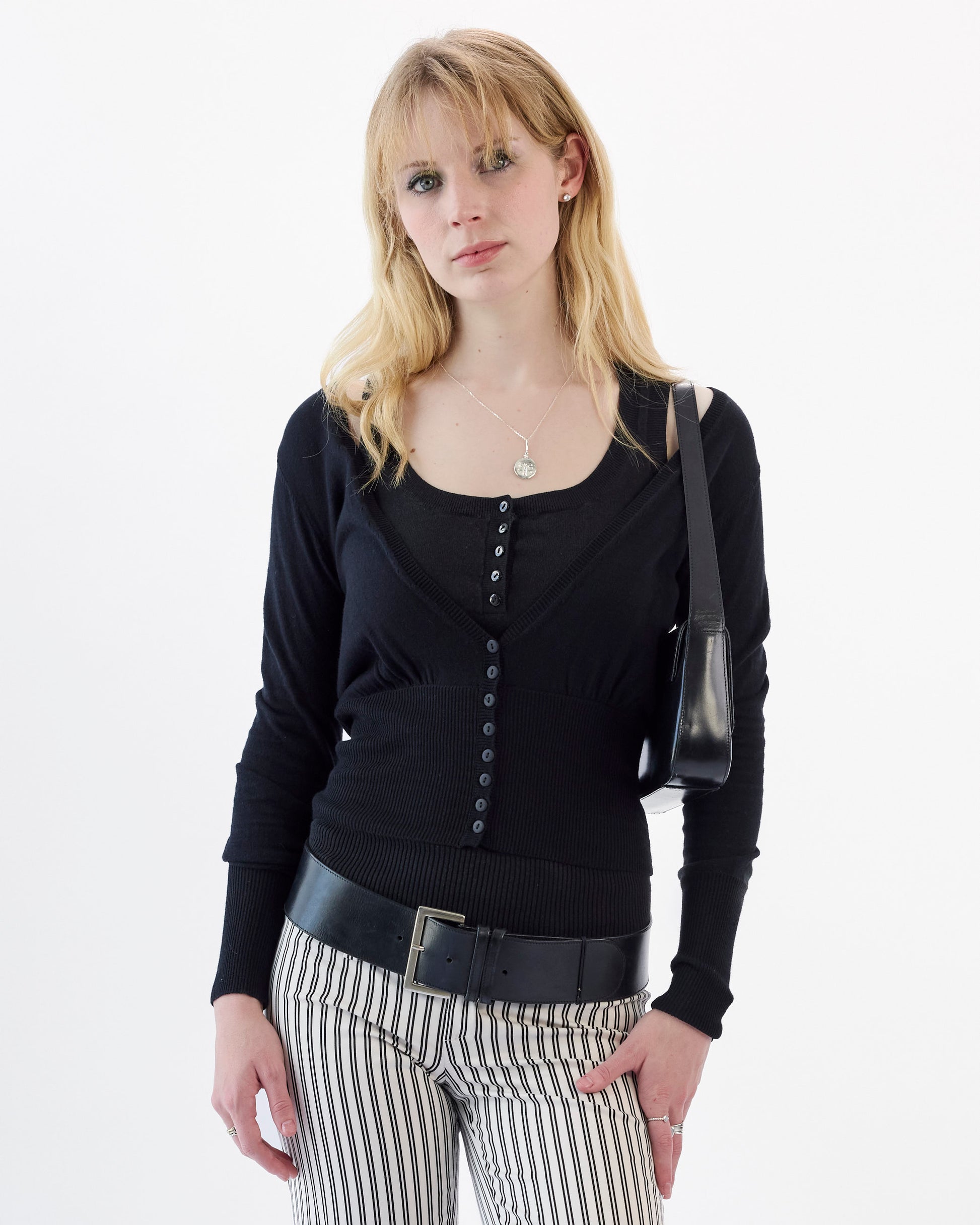 V Neck Open Cardi - Black
