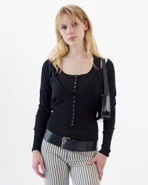 V Neck Open Cardi - Black