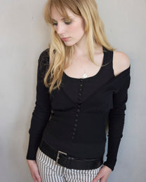 V Neck Open Cardi - Black