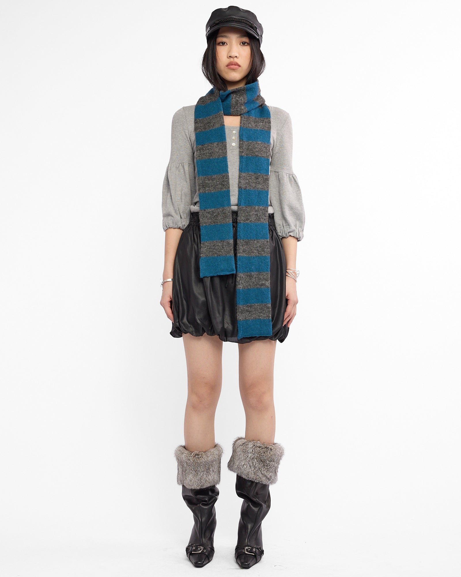 Mohair Skinny Stripe Scarf - Blue
