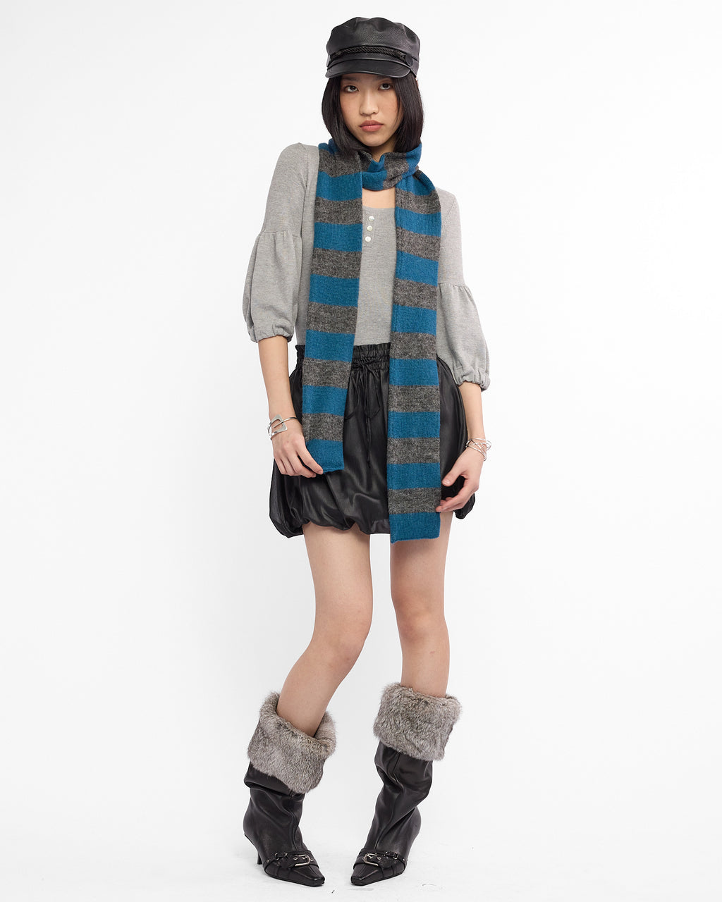 Mohair Skinny Stripe Scarf - Blue