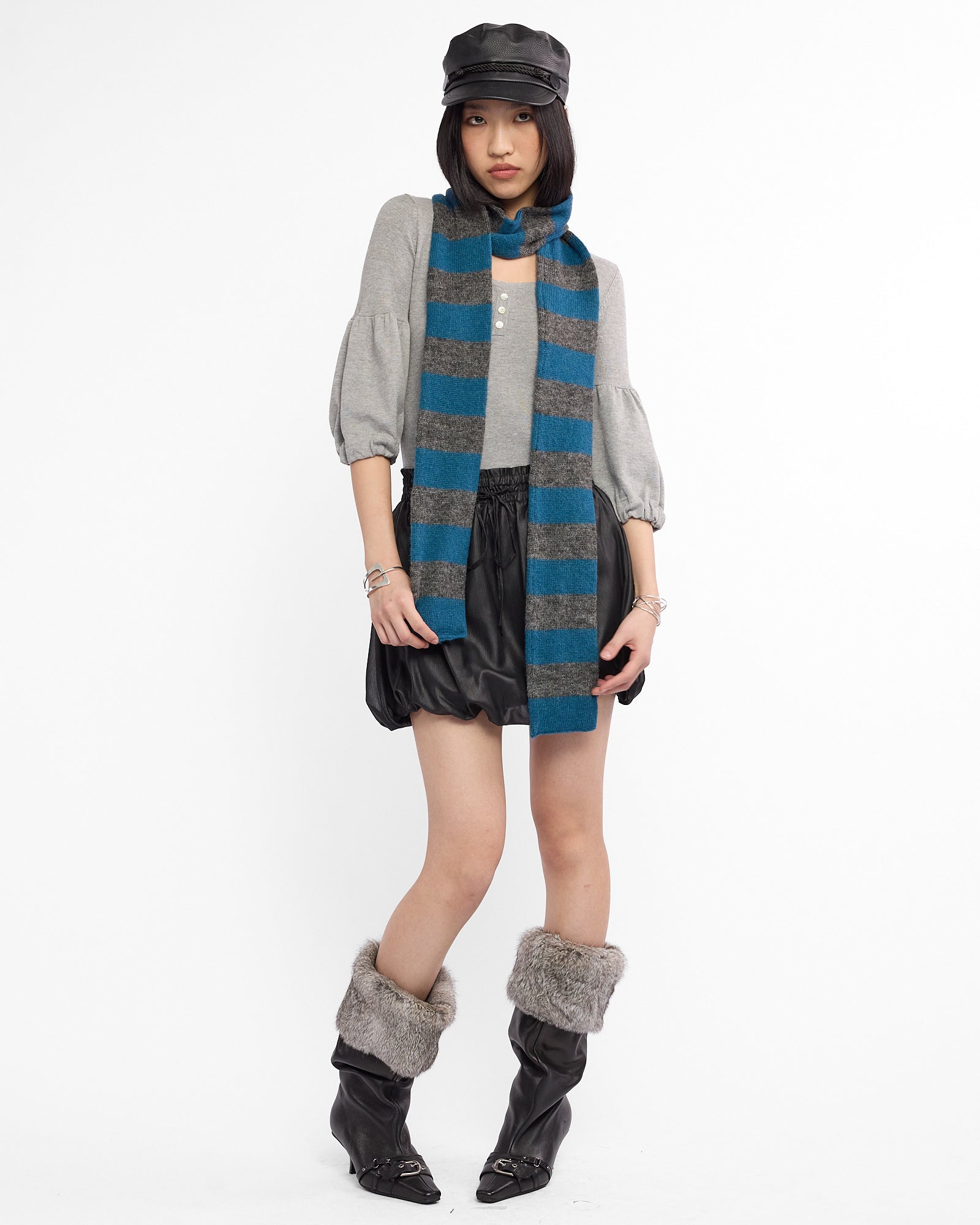 Mohair Skinny Stripe Scarf - Blue