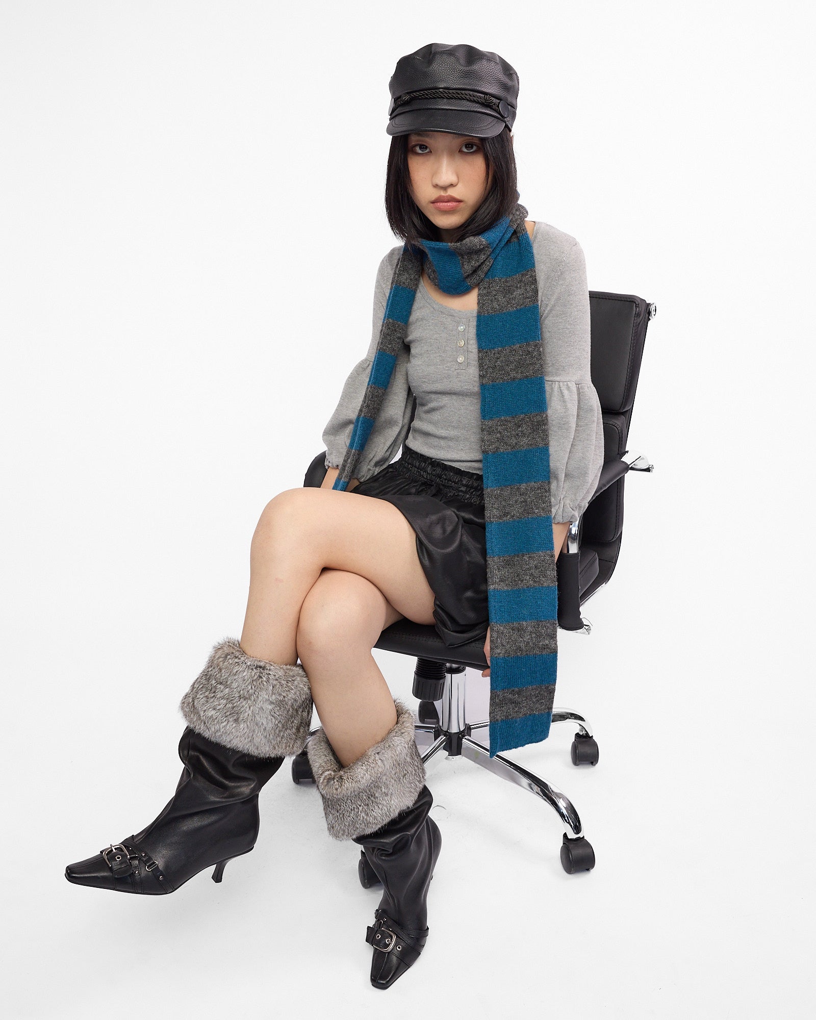 Mohair Skinny Stripe Scarf - Blue