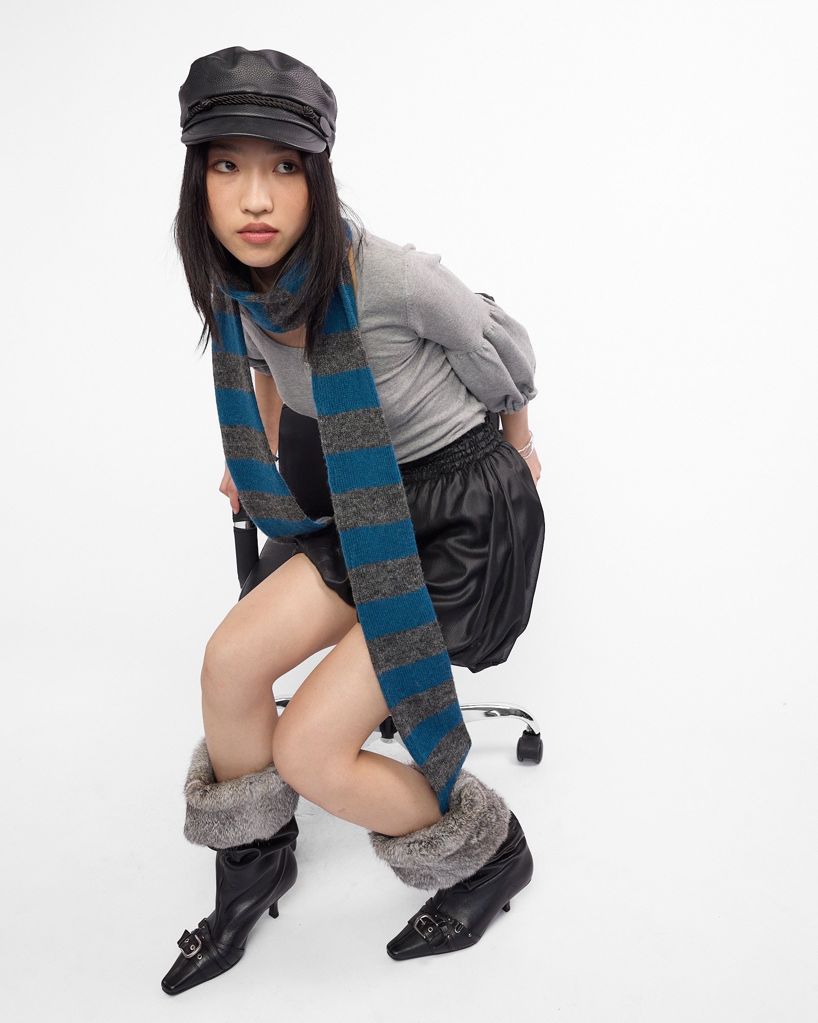 Mohair Skinny Stripe Scarf - Blue