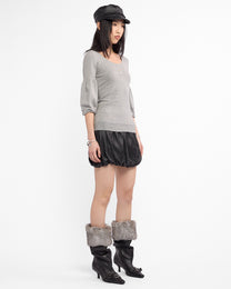Puff Sleeve Pearl Button Knit Blouse