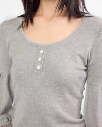 Puff Sleeve Pearl Button Knit Blouse