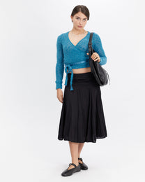 Crinkle Cotton Black Midi Skirt