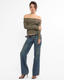 Fold Over Rayon Ribbed Knit Top