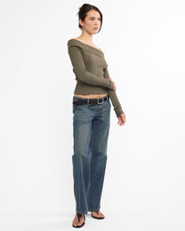 Fold Over Rayon Ribbed Knit Top
