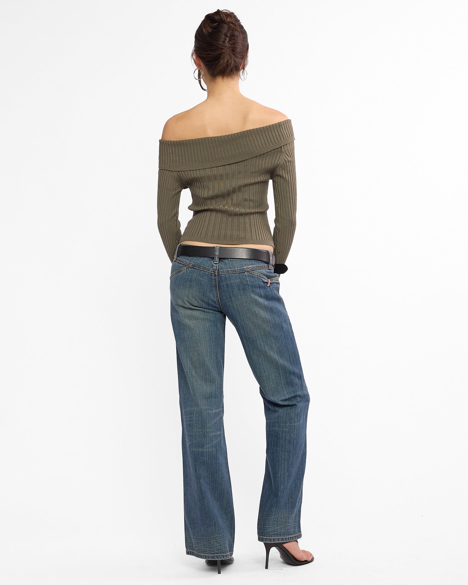 Fold Over Rayon Ribbed Knit Top