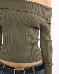 Fold Over Rayon Ribbed Knit Top