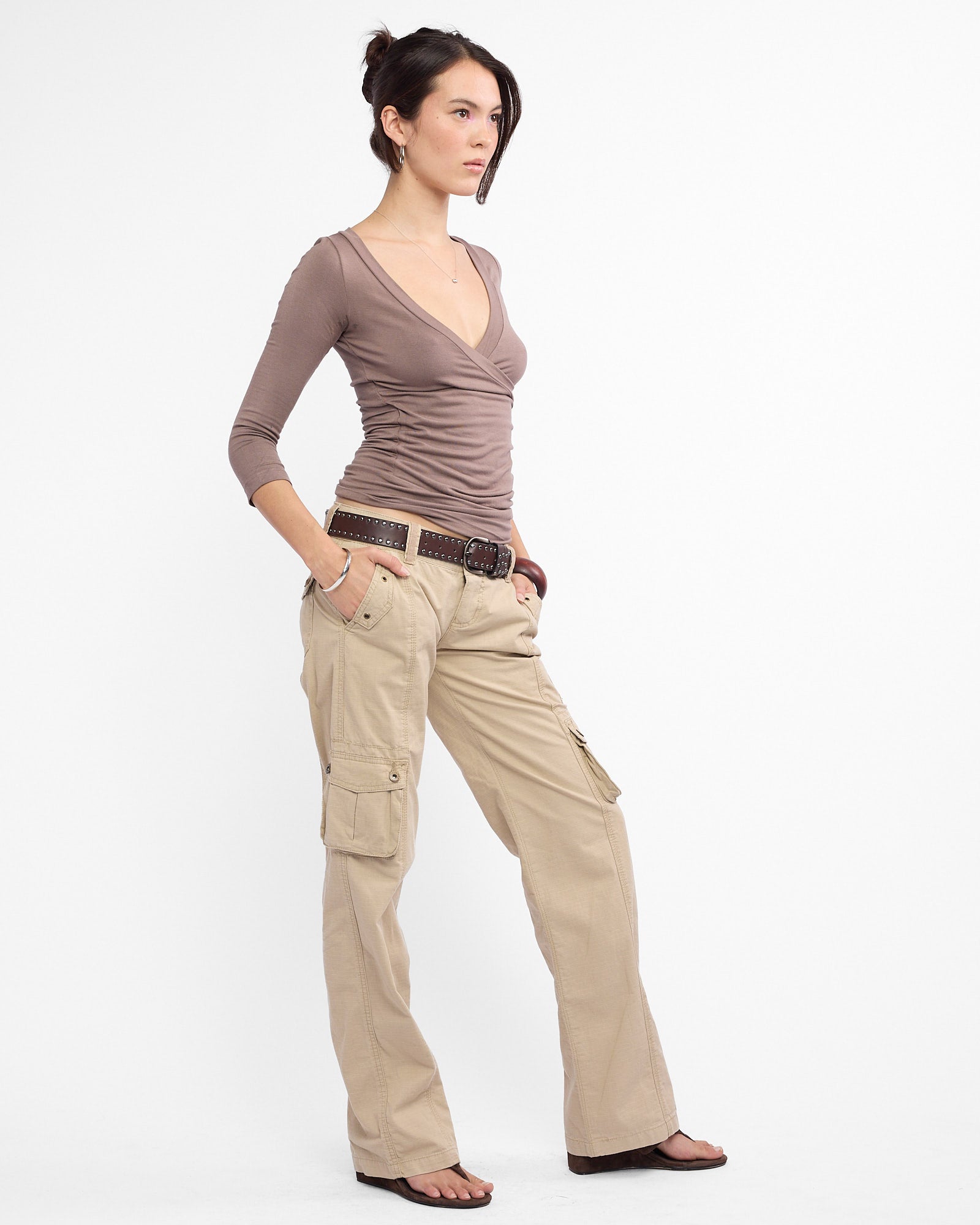 V Neck 3/4 Sleeve Jersey Top
