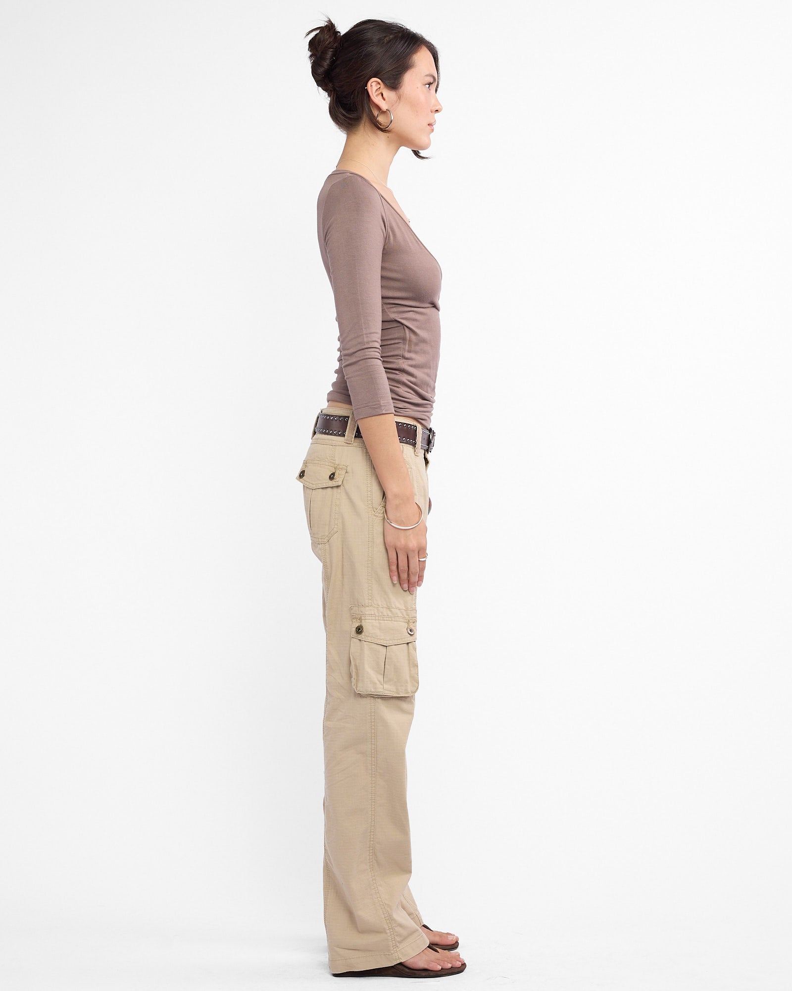 V Neck 3/4 Sleeve Jersey Top