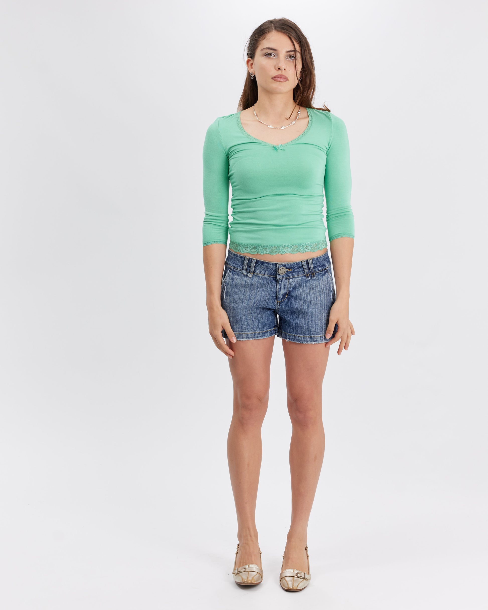 Lace Neckline Long Sleeve - Teal