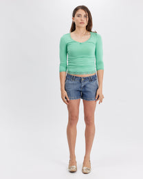 Lace Neckline Long Sleeve - Teal