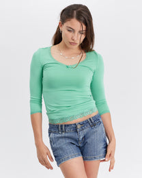Lace Neckline Long Sleeve - Teal