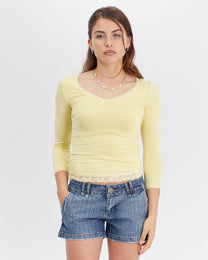 Lace Neckline Long Sleeve - Yellow
