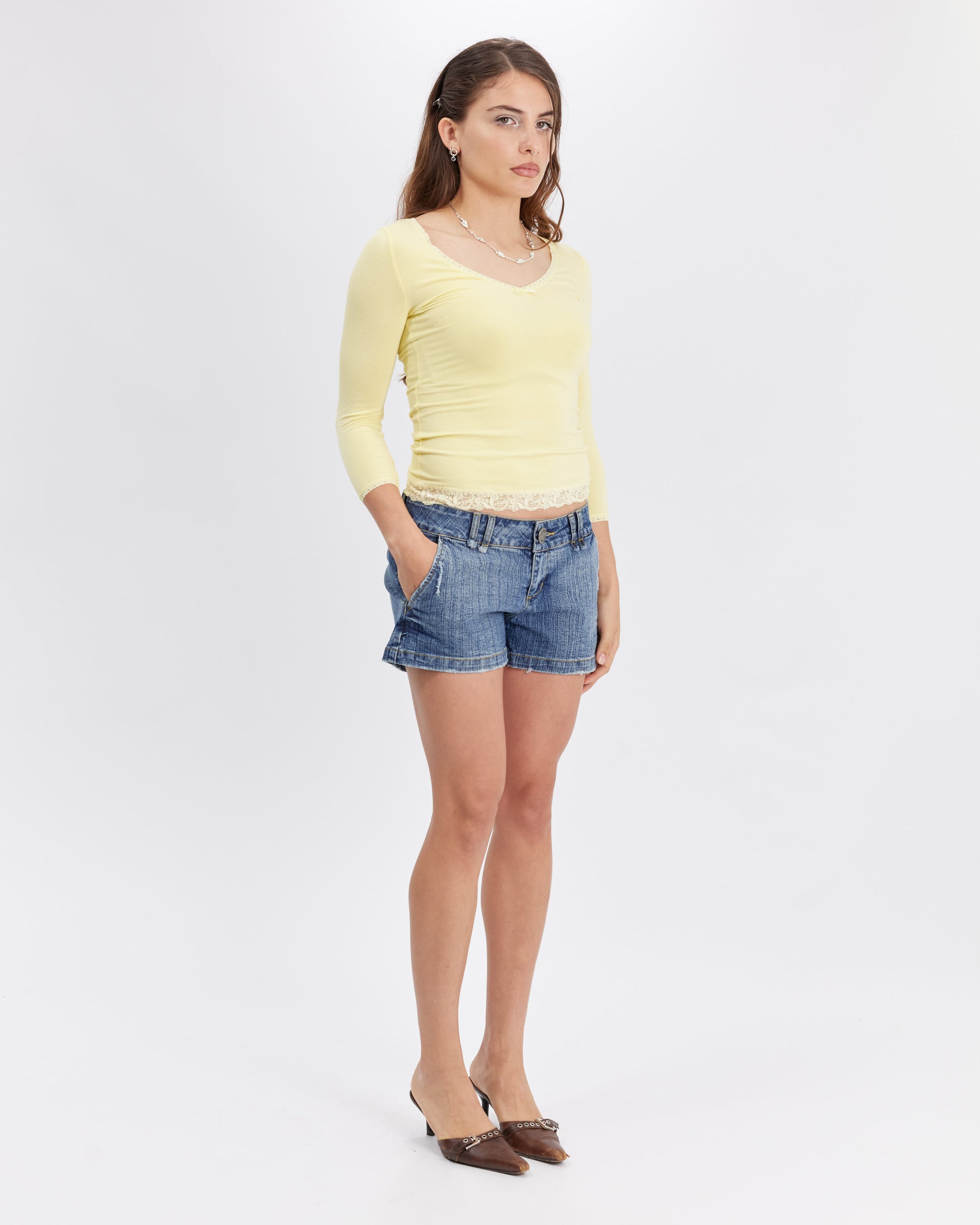 Lace Neckline Long Sleeve - Yellow