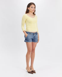 Lace Neckline Long Sleeve - Yellow