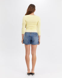 Lace Neckline Long Sleeve - Yellow